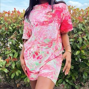 Pink/Green Biker Short Set